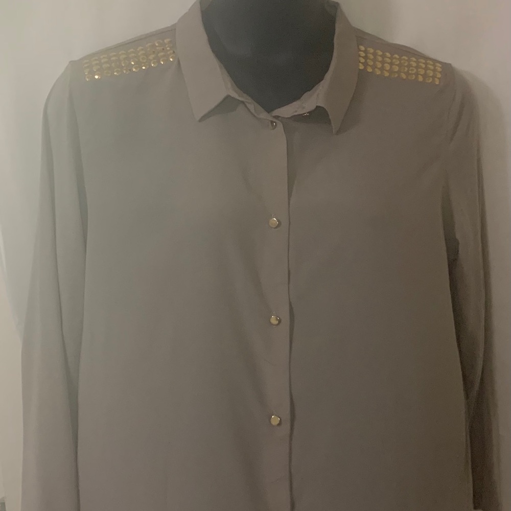 Large Beige/Tan Long Sleeve Blouse